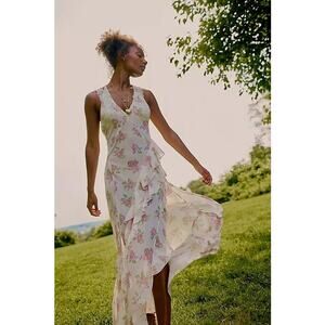 New Free People Intimately Stop And Stare Maxi Slip Ivory Combo Dress Sz XS